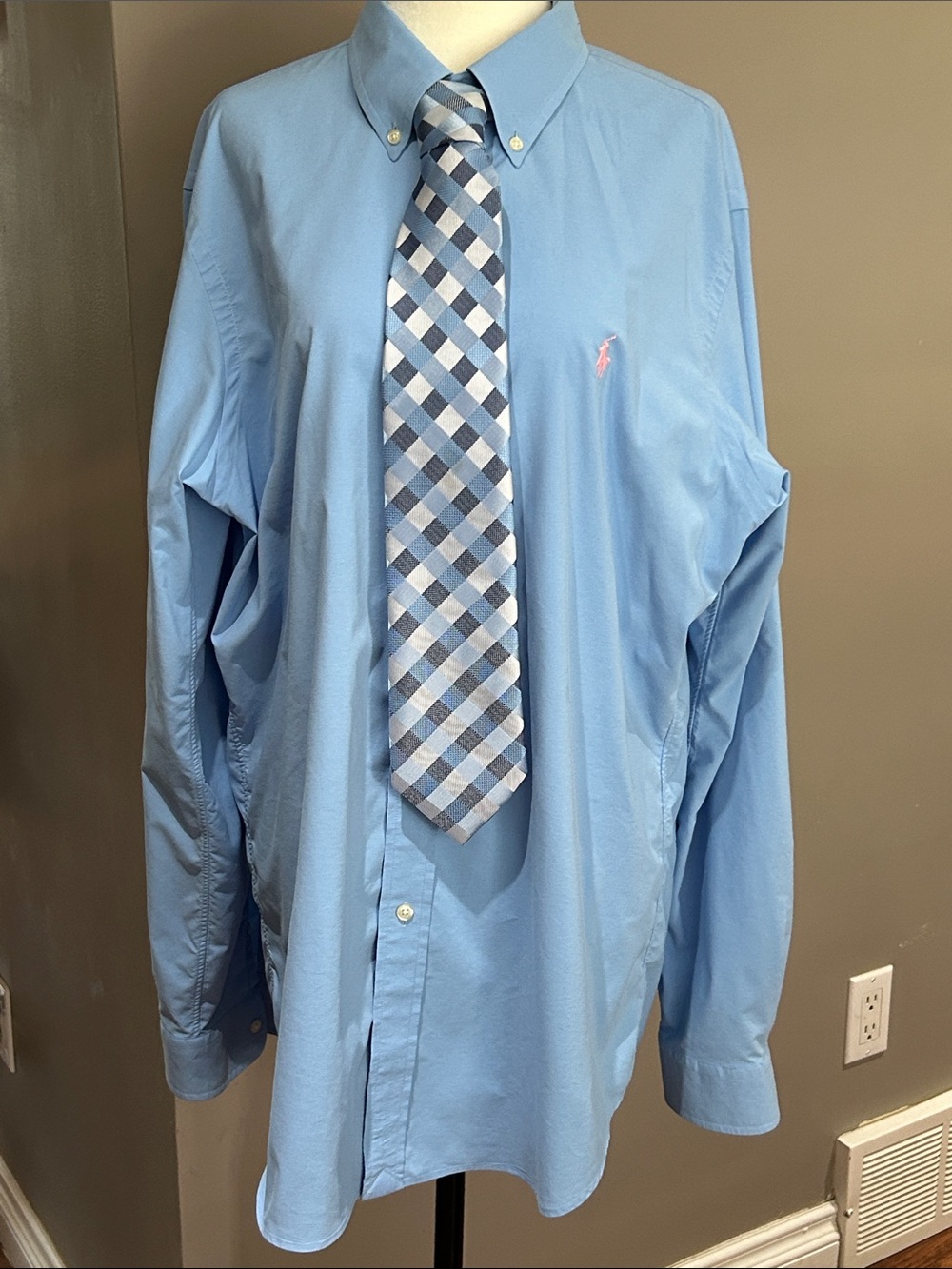 Ralph Lauren Button-Down Dress Shirt with Embroidered Pink Pony Large